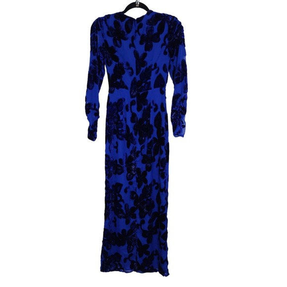 House of Harlow Revolve Womens Dress Ivan Blue Velour Burnout Ruffle Slit Sz XXS - Picture 3 of 15